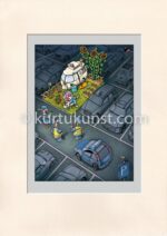 Der Gartenparkplatz, Karikatur von Valeriu Kurtu