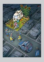 Der Gartenparkplatz, Karikatur von Valeriu Kurtu