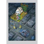 Der Gartenparkplatz, Karikatur von Valeriu Kurtu