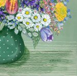 Blühender Blumenstrauß auf grün II, Gemälde von Julia Kurtu