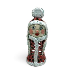 Schmale Weihnachtsfrau  Windlicht rot, Keramik von Julia Kurtu