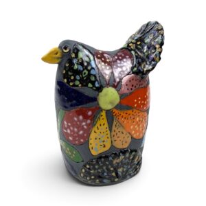 Bunter Vogel mit Gänseblümchen, Keramik von Julia Kurtu