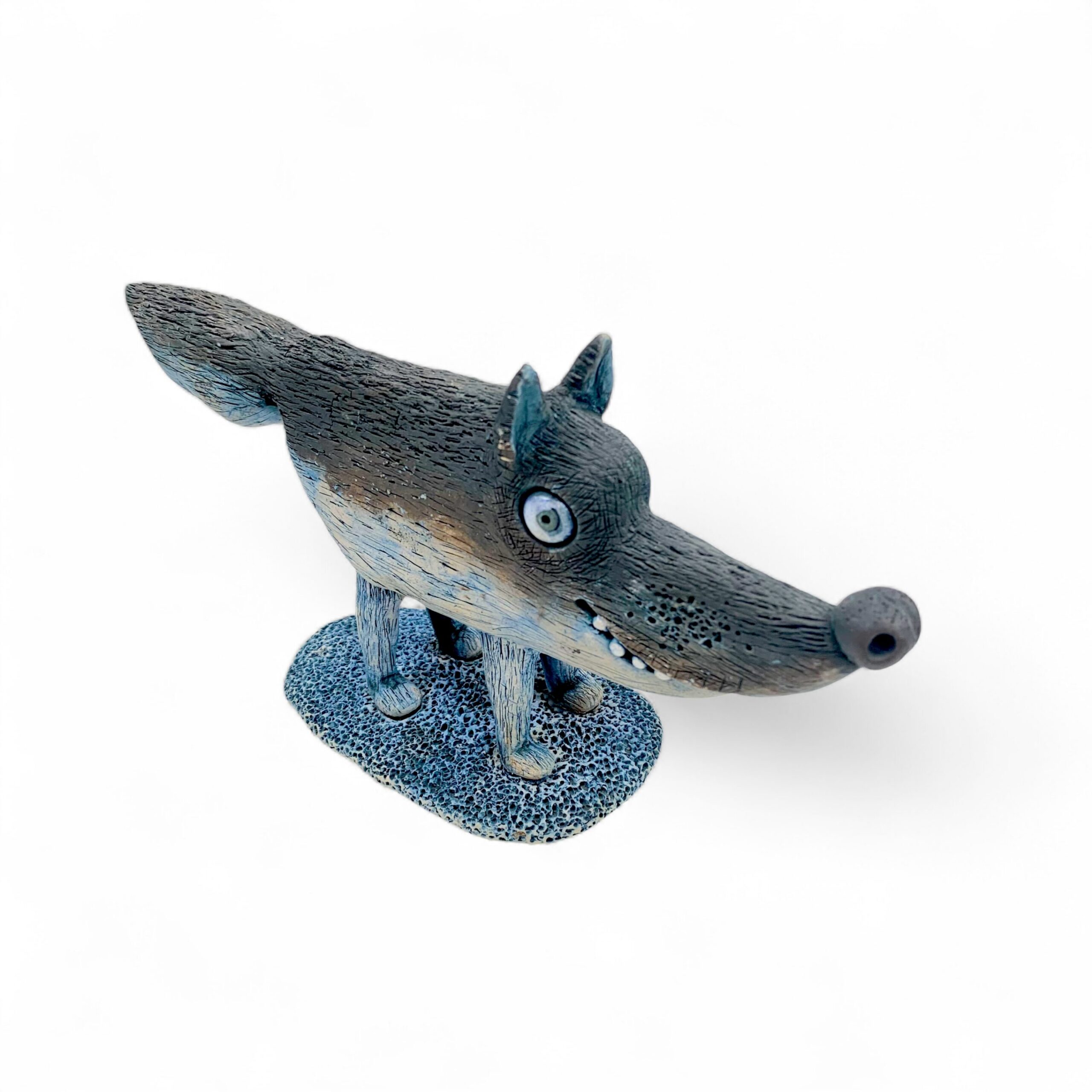 Stehender Wolf blau, Keramik von Valeriu Kurtu