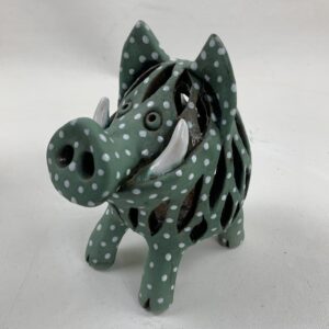 Schwein Windlicht grünes mit weißen Punkten