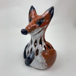 Sitzender Fuchs-Windlicht orange groß
